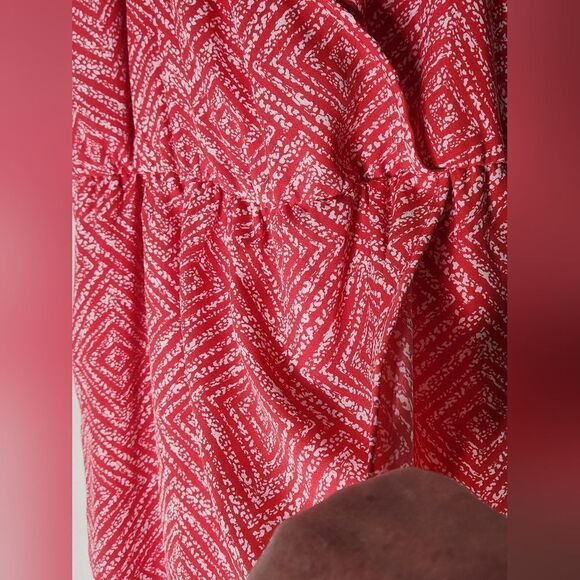 GUESS L Red and White Pattern Wrap Front Spaghettie Tie Straps Women Maxi Dress - Picture 8 of 14